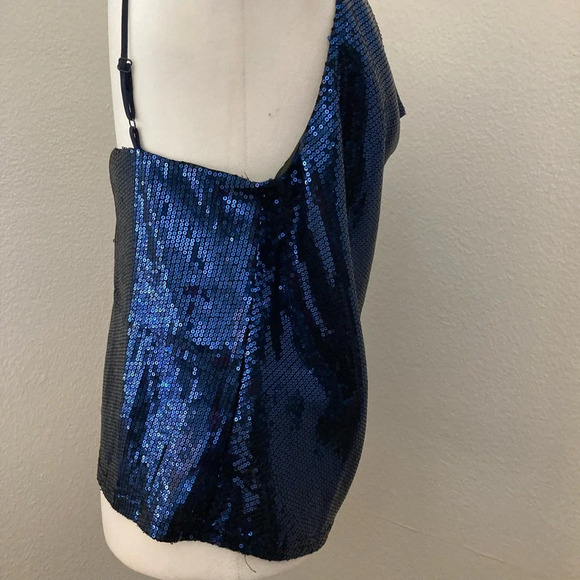 Blue Sequins Spaghetti Strap Holiday Special Occasion Large Top - Picture 4 of 7